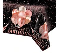 1 pièce Nappe d'anniversaire rose gold "Happy Birthday", nappe avec motif de confettis colorés et ballons, chemin de table, décoration de table d'anniversaire, décoration de table à manger à la maison