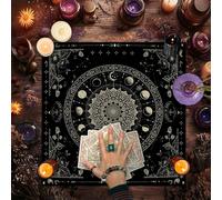 1 pièce Nappe d'autel de tarot céleste noire et les pochettes d'accompagnement avec soleil et lune - Nappe rituelle sorcière wicca convenant pour les lectures de tarot, les cérémonies de phases de lun