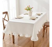 1 pièce Nappe de couleur unie blanche avec bordure à volants imprimée, résistante à la saleté, belle décoration de table pour restaurant, convient pour dîner en famille, usage quotidien, banquet, mari
