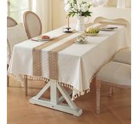 1 pièce Nappe de style bohème de couleur unie, chemin de table tressé rayé kaki avec glands, nappe de table rectangulaire pour la cuisine, convient pour mariage en plein air, toile de fond de photogra