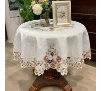 1 pièce Nappe de style de ferme à motif floral multicolore, en polyester jacquard brodé avec découpage, résistante à la poussière, lavable et résistante à la chaleur, convient aux tables rondes, table