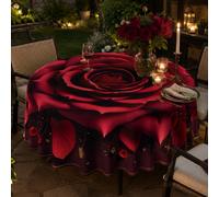 1 pièce Nappe de table à rose rouge en relief 3D, imprimé dégradé bordeaux profond avec pétales et nervures, nappe de table de salle à manger romantique et luxueuse, convient pour le mariage, la fête,