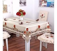 1 Pièce Nappe De Table De Fleurs De Pivoine, Style De Campagne Nordique Tissu De Jacquard En Polyester Beige Découpé Brodé Adapté Pour La Chambre À Coucher, Salle De Séjour, Table À Manger, Table De C