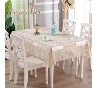 1 pièce Nappe de table en dentelle brodée vintage européenne, tissu de velours marron champagne avec bordure en dentelle transparente, nappe de table rectangulaire anti-poussière, convient pour la déc