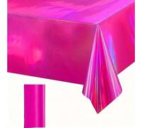 1 pièce Nappe de table en plastique irisé rose vif. Nappe de table jetable rectangulaire brillante aux effets laser holographiques. Nappe de table iridescente pour décoration de fête, anniversaire, ma
