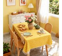 1 pièce Nappe de table géométrique jaune bohème, nappe rectangulaire avec décoration de franges beiges, lavable, convient pour table de café, table de chevet, décoration de table à manger, décoration