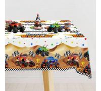 1 pièce Nappe de table Monster Truck - 183*137cm Noir Blanc à carreaux Design désert Rectangle Nappe jetable, Décorations de fête d'anniversaire Monster Truck, Décoration de table de cuisine et salle 