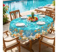 1 pièce - Nappe de table sous-marine, nappe de table imperméable et résistante aux taches en polyester avec imprimé de poissons tropicaux, étoiles de mer et coquillages, bord festonné, pour fête de pi