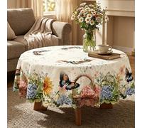 1 pièce Nappe de table vintage à fleurs avec bordure en dentelle, imprimé papillon aquarelle, hortensia, tournesol et camion vintage, nappe en polyester imperméable et résistante aux taches, lavable p