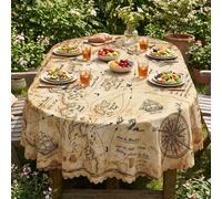 1 pièce - Nappe de table vintage à motif de carte nautique, en polyester imperméable et résistant aux taches avec imprimé de boussole et de voilier, bord festonné. Idéal pour les fêtes d'été, les fête