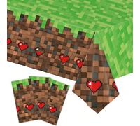 1 pièce Nappe de thème de fête d'anniversaire de jeu électronique Bloc d'herbe Minecraft Pixel Battle 137 cm * 274 cm, Nappe de jeu de bac à sable, Steve, Alex, Passif, Villageois, Nappe de décoration