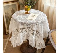 1 pièce Nappe en dentelle brodée, bord festonné décoratif, tissu en polyester, nappe à motif floral brodé, nappe rectangulaire carrée, convient pour la décoration de table de salle à manger et de salo