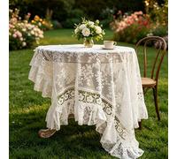 1 pièce Nappe en dentelle brodée, décoration à ourlet festonné, tissu en polyester, nappe à motif de broderie florale, nappe rectangulaire carrée, convient pour la décoration de table de salle à mange