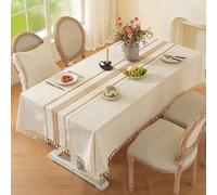 1 pièce Nappe en lin de style américain vintage de couleur unie avec glands, décoration de cuisine, chemin de table rayé, rectangulaire pour meuble TV, mariage en plein air, toile de fond photo de cou