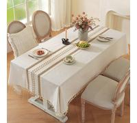 1 pièce Nappe en lin de style américain vintage de couleur unie simple avec glands, décoration de cuisine, nappe de table, chemin de table rayé, rectangulaire pour meuble TV, mariage en plein air, toi