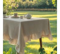 1 pièce Nappe en lin unicolore avec ourlet à volant, style vintage rustique pour cuisine, table à manger, table basse, meuble TV, Saint-Valentin, décoration de mariage Nappe 140*220,Nappe 140*240,Napp