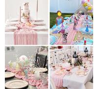 1 Pièce Nappe En Mousseline De Fromage Rose Avec Un Style Bohème De Gaze En Mousseline De Campagne Transparente, Adaptée Pour Les Mariages, Les Douches De Mariage, Les Douches De Bébé, Les Anniversair