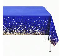 1 pièce Nappe en plastique bleu marine rectangulaire, motifs de pois dorés, 70,86 x 42,51 pouces. Nappe de table jetable avec pois dorés et confettis bleu foncé, idéale pour les mariages, anniversaire