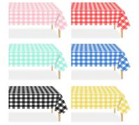 1 pièce, nappe en plastique jetable, 54 pouces x 108 pouces, nappe à carreaux imperméable noire / rouge / rose / bleue pour pique-niques en plein air, cuisines et fêtes de vacances. Couverture en plas