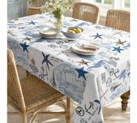 1 pièce Nappe en polyester, chemin de table imprimé d'ancres et d'étoiles de mer nautiques, nappe de table résistante aux plis et imperméable, convient pour restaurant, cuisine, décoration de maison,