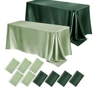 1 pièce Nappe en satin, 145*180cm/145*260cm/145*320cm, vert sauge/vert foncé couleur unie, surface en satin, rectangulaire, convient pour les mariages, les banquets, les fêtes, les anniversaires Gazon