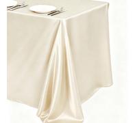 1 pièce Nappe en satin blanc crème carrée/rectangulaire, nappe en tissu lisse de couleur unie, convient pour les mariages, les fêtes d'anniversaire, les banquets, les événements de fête, la décoration