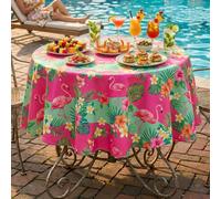 1 pièce - Nappe Flamant Rose Tropical, Nappe de Table Imperméable et Résistante aux Taches en Polyester avec Imprimé Fleurs Hawaïennes et Feuilles de Palmier, Pour Fête de Piscine d'Été, Luau, BBQ de