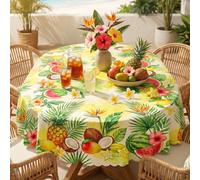 1 pièce - Nappe Fruits Tropicaux, Nappe de table imperméable et résistante aux taches en polyester avec imprimé ananas et pastèque, bord festonné, idéale pour les fêtes d'été, les fêtes de piscine, le