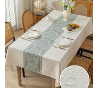 1 pièce Nappe imperméable jacquard blanc et vert, en tissu de polyester, rectangulaire ou carrée, convient pour restaurant, salon, table à manger, lavable en machine 140*140,140*180,140*220,140*200,14