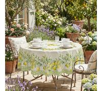 1 pièce Nappe imprimée citron aquarelle ronde/rectangulaire, style méditerranéen en polyester imperméable résistant aux taches lavable réutilisable pour le printemps, l'été, l'automne, l'hiver, la cui