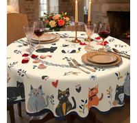 1 pièce Nappe imprimée de chat de bande dessinée mignonne et de cœur, nappe polyvalente de style bohème, imperméable et résistante aux taches en polyester, résistante à l'huile et aux plis, durable, c
