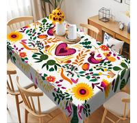 1 pièce Nappe imprimée de fleurs et de cœurs vibrantes, décoration de table à manger de style folklorique mexicain, en tissu de polyester, convient pour les rassemblements familiaux, les fêtes, les pi
