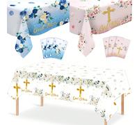 1 pièce Nappe jetable élégante avec motifs floraux et croix - Nappe de fête en plastique, convient pour le baptême, la première communion, la confirmation, l'anniversaire et autres occasions - Thème p