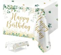 1 pièce Nappe jetable rectangulaire de 130*220cm à motif de feuilles vertes pour anniversaire joyeux, décoration de table d'anniversaire de printemps/été en plastique, nappe de table, décoration de ta