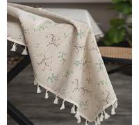 1 pièce nappe rectangulaire à imprimé floral multicolore, style ferme de campagne avec motif floral en lin et franges, pour table à manger, cuisine, restaurant, café, chambre, convient pour toutes les