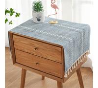 1 pièce Nappe rectangulaire bleue de style bohème avec franges et motif rayé, 100% polyester tissé, Linge de table pour commode, table de chevet, armoires, Housse anti-poussière pour mobilier de maiso