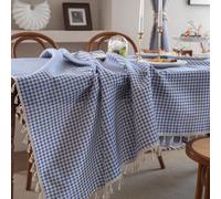 1 pièce Nappe rectangulaire imprimée à carreaux bleus et blancs, style rustique et frais de ferme pour table à manger, cuisine, hôtel, chambre, salon, décoration de fête et de vacances, avec franges b