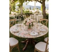 1 pièce Nappe ronde ajustée à fleurs bleu poussiéreux - Base blanche avec fleurs bleues vintage, housse de mariage, linge de douche nuptiale style cottage français pour la décoration de la maison, la