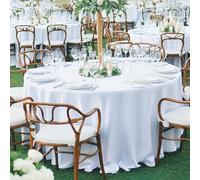 1 pièce Nappe ronde blanche élégante, en polyester lavable, douce et durable. Housse de table à manger convenant pour les mariages, les fêtes, les banquets et la décoration de traiteur, toutes saisons