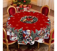 1 pièce Nappe ronde de Noël, imprimée avec des motifs de bonhomme de neige, Père Noël, sapin de Noël et flocons de neige, nappe de Noël, décoration de Noël, fournitures pour fête de Noël, décoration d