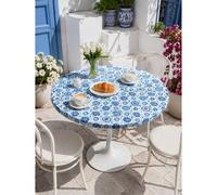 1 pièce - Nappe ronde élastique ajustée avec imprimé de carreaux de porcelaine bleue, nappe en polyester extensible avec bord élastique, nappe lavable et ajustée pour la cuisine, la terrasse, le jardi