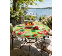 1 pièce-Nappe ronde élastique motif pastèque d'été, housse de table ajustée extensible avec imprimé soleil mignon, protecteur de tissu résistant aux éclaboussures pour patio extérieur, barbecue dans l