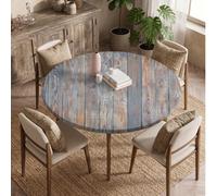 1 pièce Nappe ronde en bois bleu, convient pour les tables rondes de 130 cm, 110 cm, 90 cm, nappe polyester vibrante, nappe ronde élastique, convient pour la maison, l'extérieur, le restaurant, l'anni