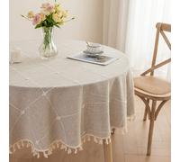 1 pièce Nappe ronde en faux lin, résistante à la poussière et aux plis, nappe lavable convenant pour l'intérieur et l'extérieur, décoration de style ferme, pique-nique, décoration de table, kaki 100*1