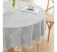 1 pièce Nappe ronde en faux lin, résistante à la poussière et aux plis, nappe lavable convenant pour l'intérieur et l'extérieur, décoration de style ferme, pique-nique, décoration de table, kaki 100*1