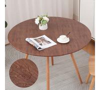 1 pièce Nappe ronde en grain de bois vinyle housse de table avec bord élastique, nappe en plastique imperméable et résistante à l'huile, dos en flanelle convient pour le dîner, les activités extérieur