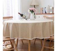 1 pièce Nappe ronde en lin avec bord en dentelle pour le salon, la salle à manger, la table ronde, la décoration de mariage, la décoration de la maison, les fêtes d'anniversaire, l'extérieur 90cm Roun