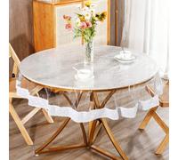 1 pièce Nappe ronde en PVC transparent et dentelle, imperméable et résistante à l'huile, facile à nettoyer 80 cm rond,150 cm rondPolychlorures de vinyle