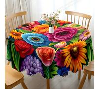 1 pièce Nappe ronde imprimée 2D à motif floral, bord ondulé coloré et fleuri, nappe de table à manger en polyester pour rassemblement familial, fête, pique-nique, mariage en extérieur, utilisation int
