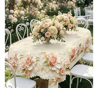 1 pièce Nappe ronde imprimée avec roses victoriennes vintage et papillons, style romantique de campagne, polyester de haute qualité, imperméable, anti-taches, anti-huile, anti-poussière, lavable et ré